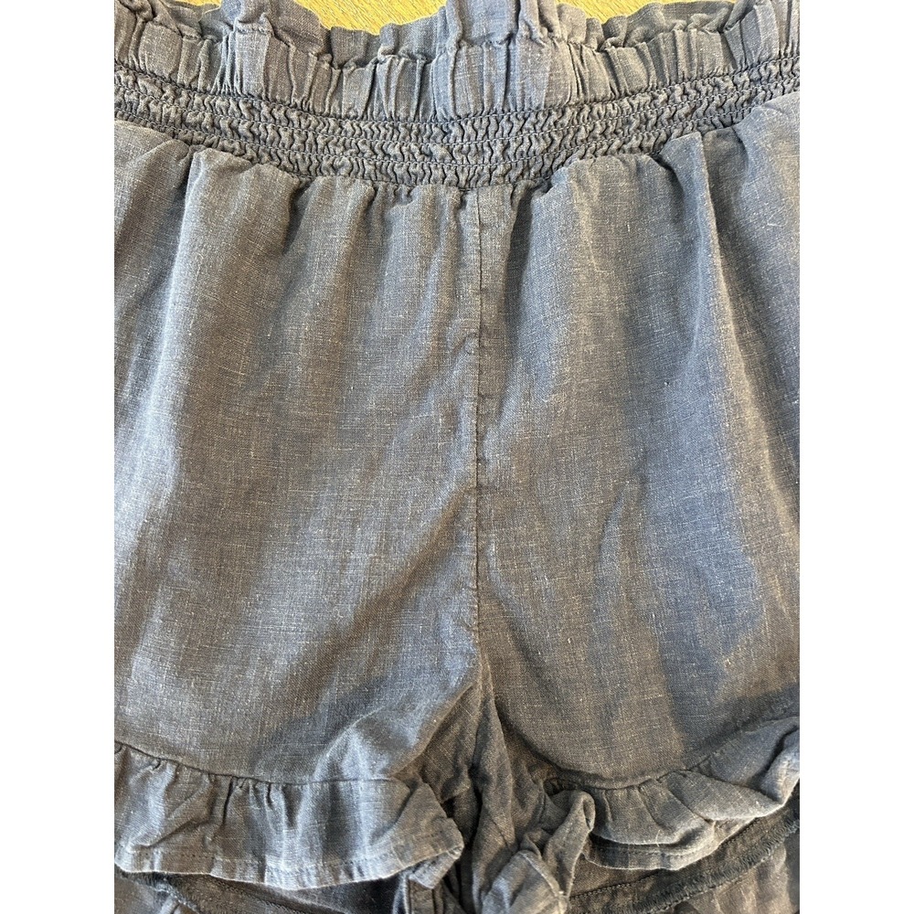 Aerie Ruffle Hem Shorts Womens‎ XS Navy Blue Smocked Paperbag Waist Linen Blend - Picture 7 of 9